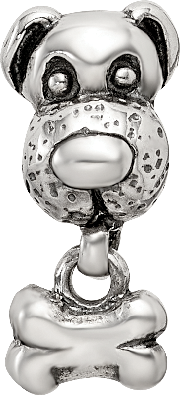 Sterling Silver 925 Kids Dog & Bone Bead with Antiqued Finish