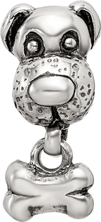 Sterling Silver 925 Kids Dog & Bone Bead with Antiqued Finish