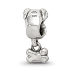 Sterling Silver 925 Kids Dog & Bone Bead with Antiqued Finish