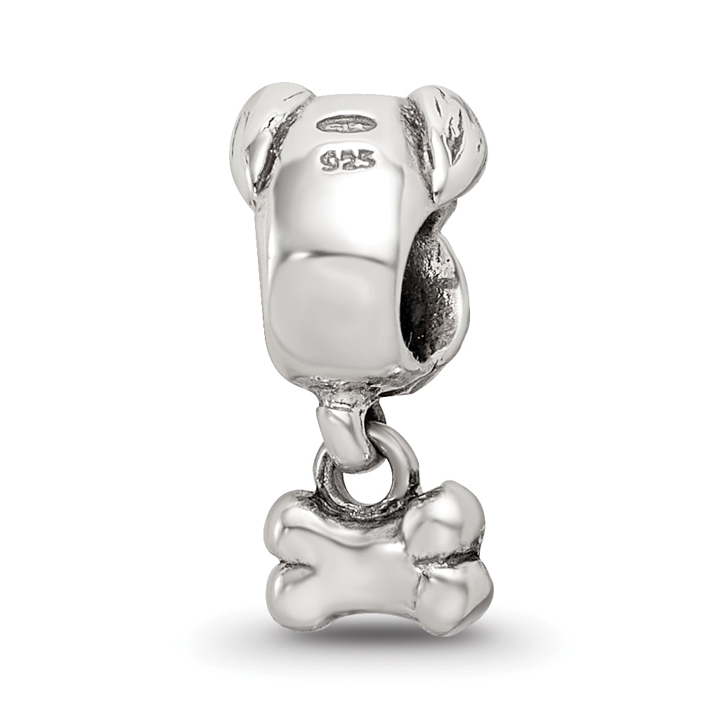 Sterling Silver 925 Kids Dog & Bone Bead with Antiqued Finish