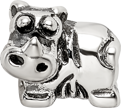 Sterling Silver 925 Kids Rhino Bead with Antiqued Finish Solid Design