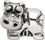 Sterling Silver 925 Kids Rhino Bead with Antiqued Finish Solid Design
