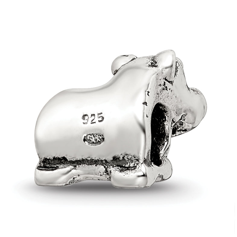 Sterling Silver 925 Kids Rhino Bead with Antiqued Finish Solid Design