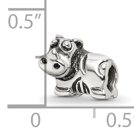 Sterling Silver 925 Kids Rhino Bead with Antiqued Finish Solid Design