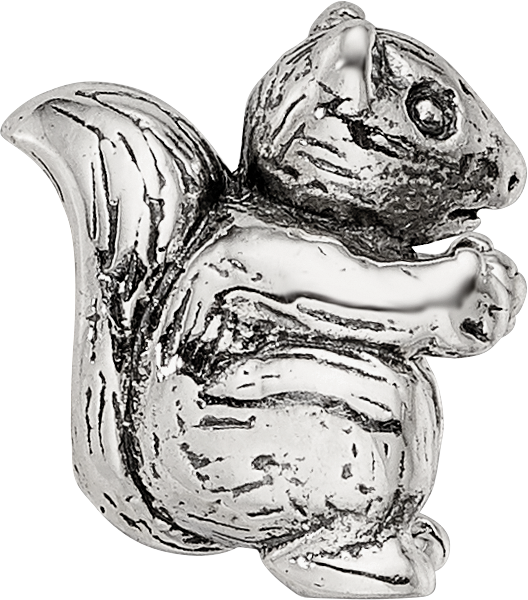 Sterling Silver 925 Kids Squirrel Bead with Antiqued Finish Solid Design