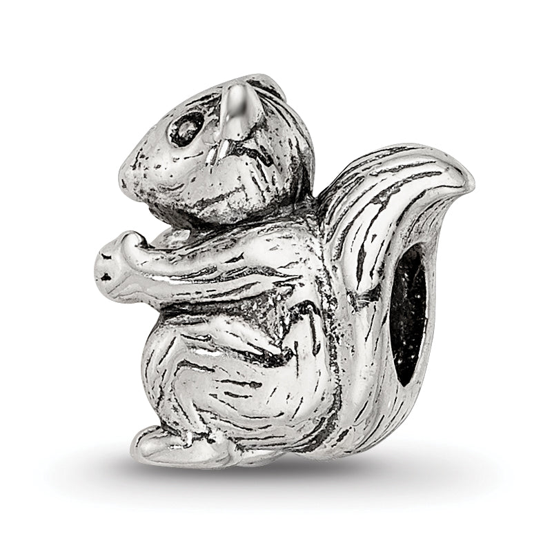 Sterling Silver 925 Kids Squirrel Bead with Antiqued Finish Solid Design