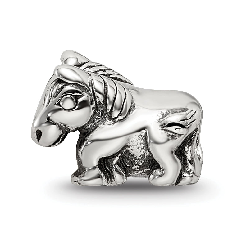 Sterling Silver 925 Kids Horse Bead with Antiqued Finish Solid Design