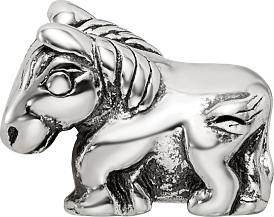 Sterling Silver 925 Kids Horse Bead with Antiqued Finish Solid Design