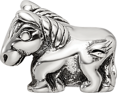 Sterling Silver 925 Kids Horse Bead with Antiqued Finish Solid Design