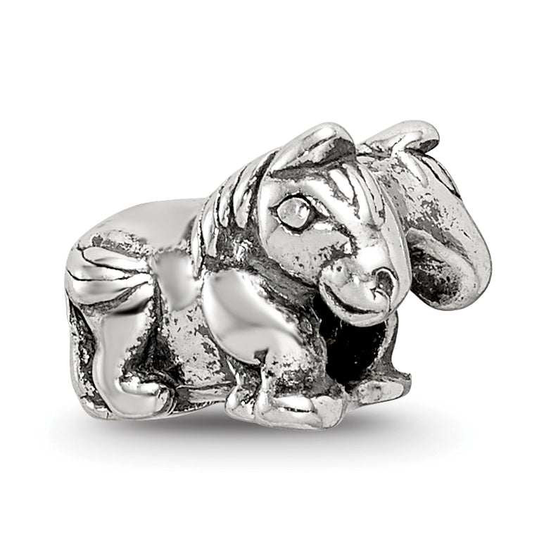 Sterling Silver 925 Kids Horse Bead with Antiqued Finish Solid Design