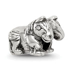 Sterling Silver 925 Kids Horse Bead with Antiqued Finish Solid Design