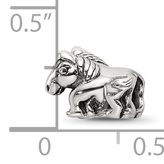 Sterling Silver 925 Kids Horse Bead with Antiqued Finish Solid Design