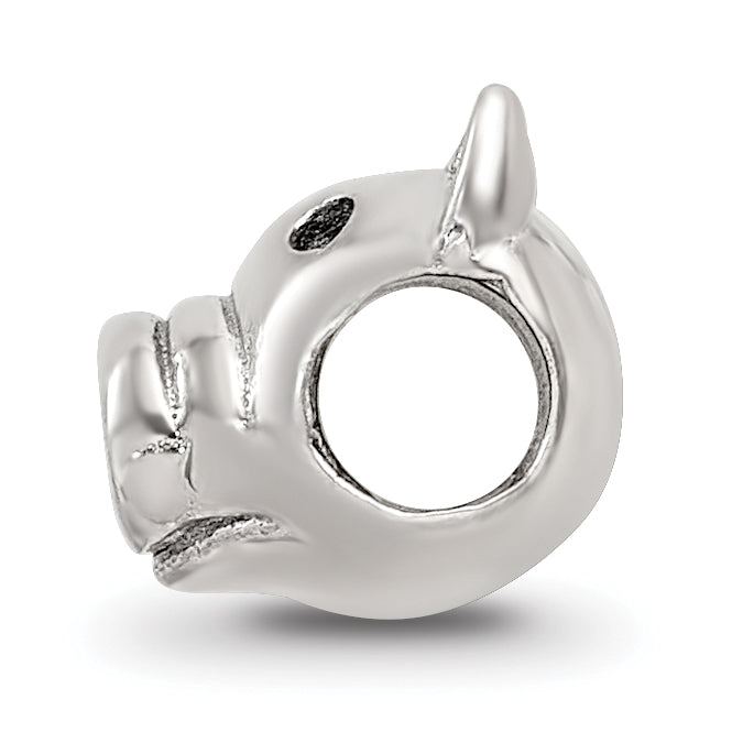 Sterling Silver 925 Kids Pig Bead with Antiqued Finish Solid Design