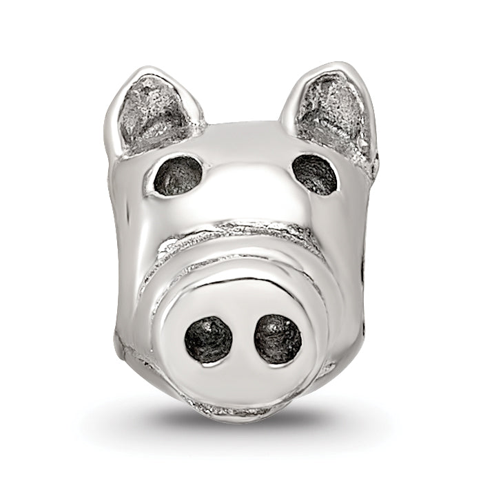 Sterling Silver 925 Kids Pig Bead with Antiqued Finish Solid Design
