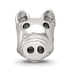 Sterling Silver 925 Kids Pig Bead with Antiqued Finish Solid Design