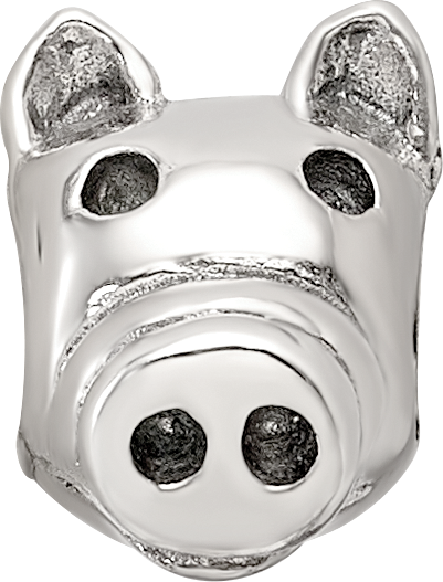 Sterling Silver 925 Kids Pig Bead with Antiqued Finish Solid Design