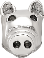 Sterling Silver 925 Kids Pig Bead with Antiqued Finish Solid Design
