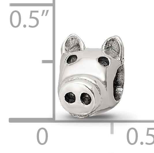 Sterling Silver 925 Kids Pig Bead with Antiqued Finish Solid Design