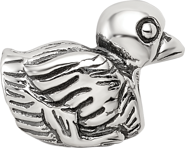 Sterling Silver 925 Kids Duck Bead with Antiqued Finish for Charm Bracelets