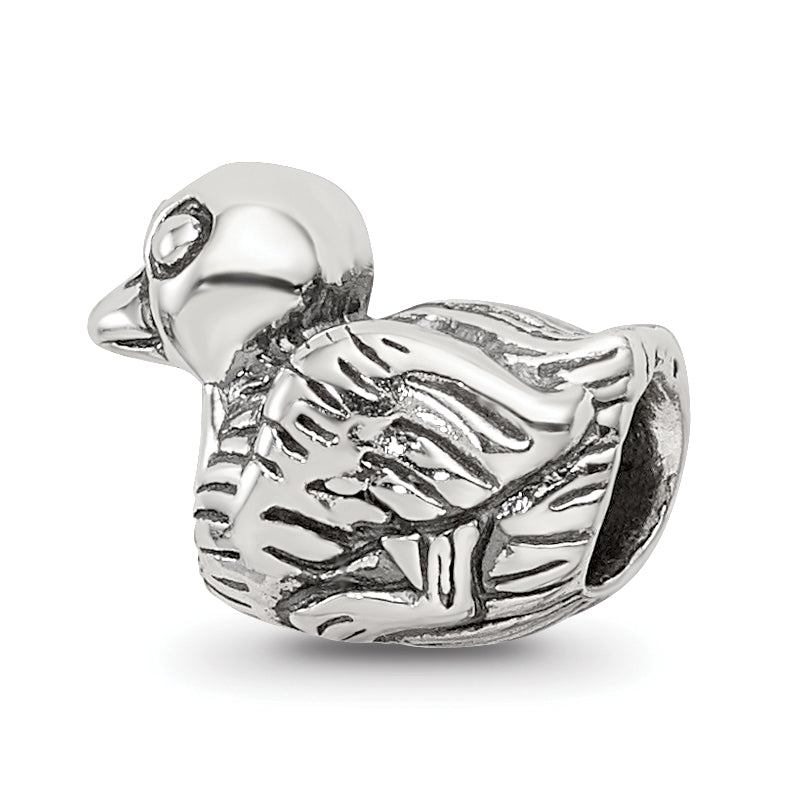 Sterling Silver 925 Kids Duck Bead with Antiqued Finish for Charm Bracelets