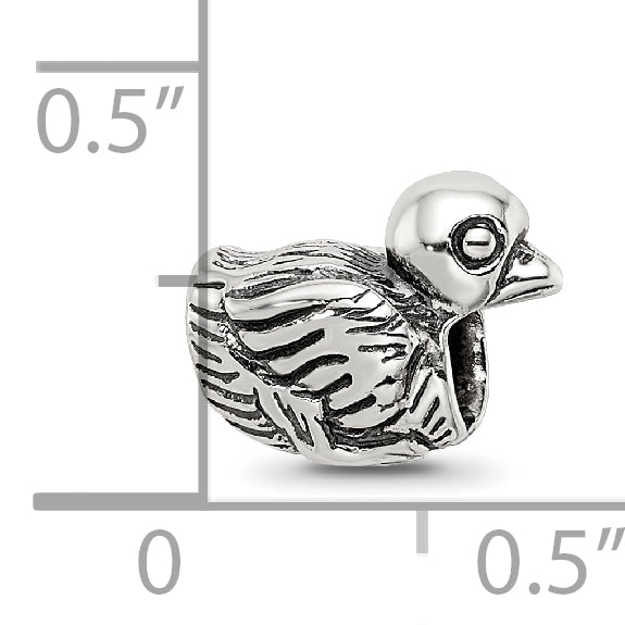 Sterling Silver 925 Kids Duck Bead with Antiqued Finish for Charm Bracelets