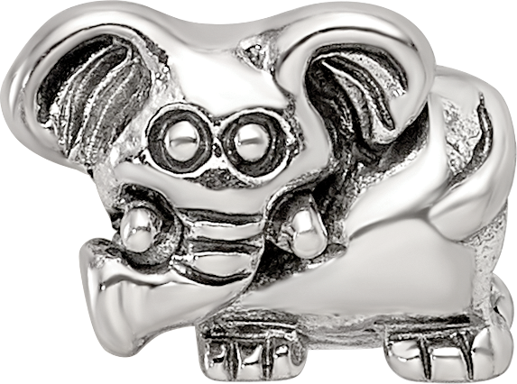 Sterling Silver 925 Antiqued Kids Elephant Bead Solid Cast Design