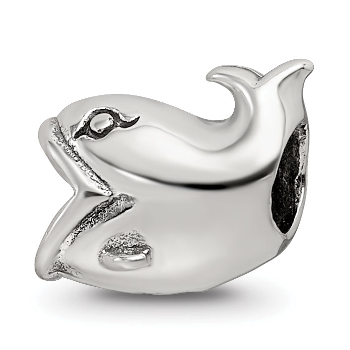 Sterling Silver 925 Kids Whale Bead with Antiqued Finish Solid and Casted
