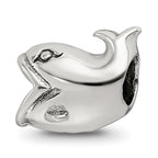 Sterling Silver 925 Kids Whale Bead with Antiqued Finish Solid and Casted