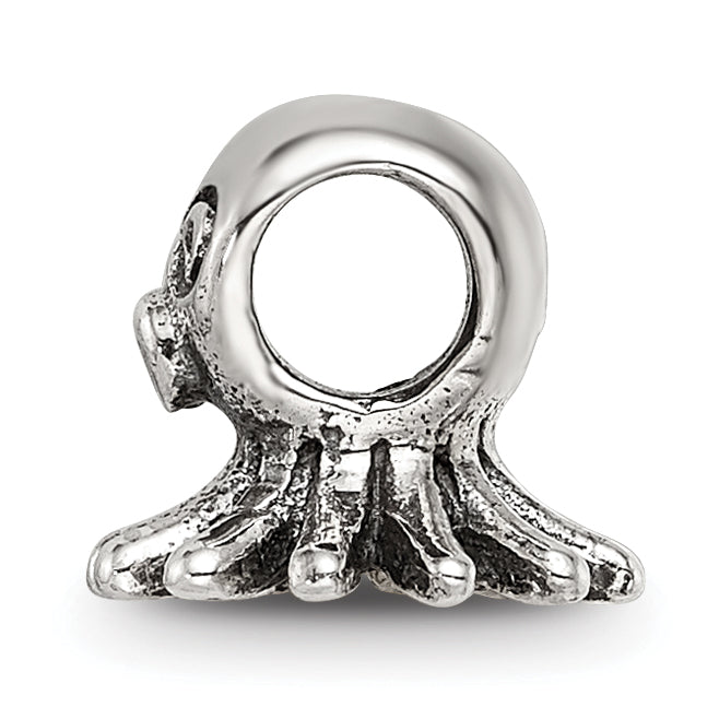 Sterling Silver 925 Kids Octopus Bead with Antiqued Finish Solid Design