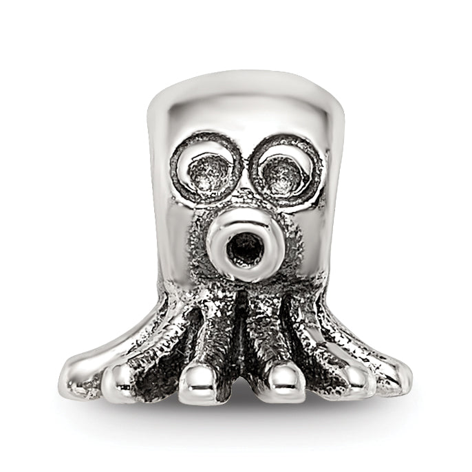 Sterling Silver 925 Kids Octopus Bead with Antiqued Finish Solid Design