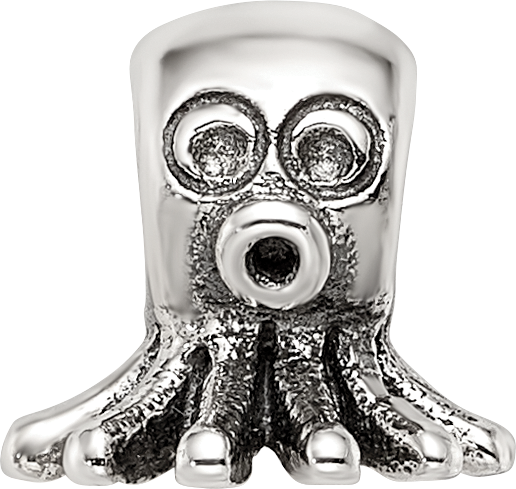 Sterling Silver 925 Kids Octopus Bead with Antiqued Finish Solid Design
