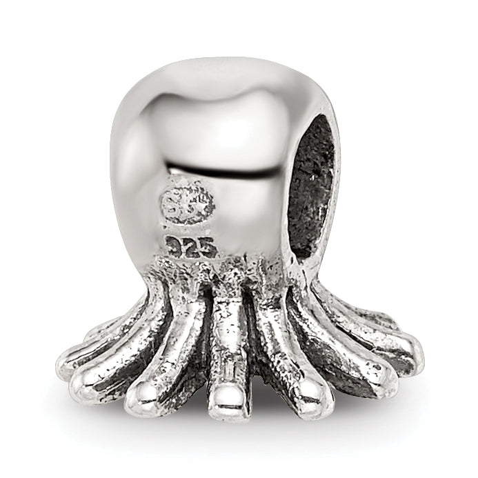 Sterling Silver 925 Kids Octopus Bead with Antiqued Finish Solid Design