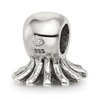 Sterling Silver 925 Kids Octopus Bead with Antiqued Finish Solid Design
