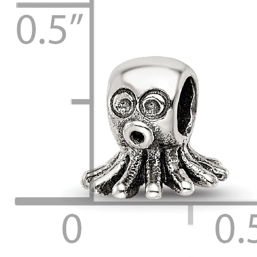Sterling Silver 925 Kids Octopus Bead with Antiqued Finish Solid Design