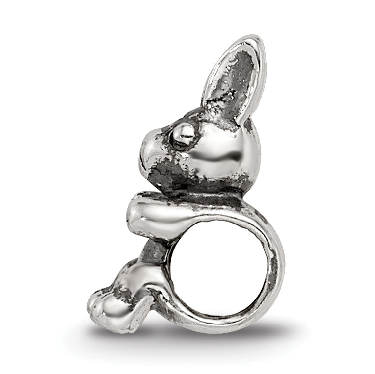 Sterling Silver 925 Kids Bunny Bead Antique Finish Solid Charm