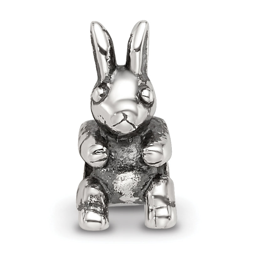 Sterling Silver 925 Kids Bunny Bead Antique Finish Solid Charm