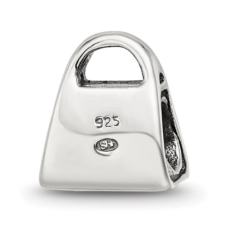 Sterling Silver 925 Kids CZ Handbag Bead with Antiqued Finish