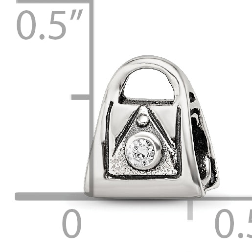 Sterling Silver 925 Kids CZ Handbag Bead with Antiqued Finish