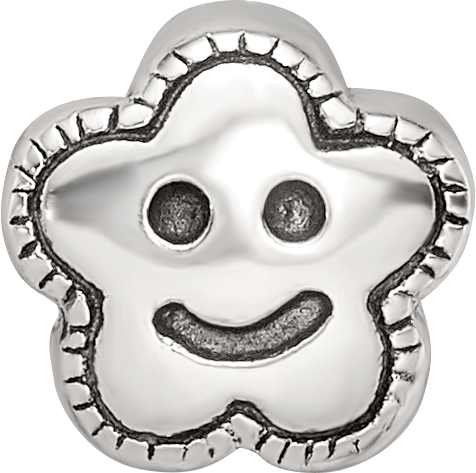 Sterling Silver 925 Kids Smiley Flower Bead with Antiqued Finish