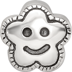 Sterling Silver 925 Kids Smiley Flower Bead with Antiqued Finish