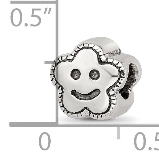 Sterling Silver 925 Kids Smiley Flower Bead with Antiqued Finish