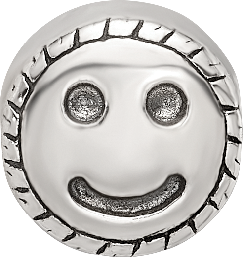 Sterling Silver 925 Smiley Face Kids Bead with Antiqued Finish