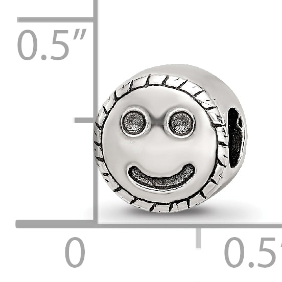 Sterling Silver 925 Smiley Face Kids Bead with Antiqued Finish