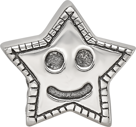 Sterling Silver 925 Kids Smiley Star Bead with Antiqued Finish