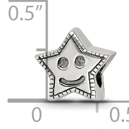 Sterling Silver 925 Kids Smiley Star Bead with Antiqued Finish