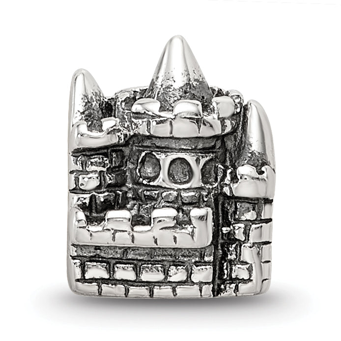 Sterling Silver 925 Kids Castle Bead with Antiqued Finish  Solid, Casted Design
