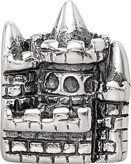Sterling Silver 925 Kids Castle Bead with Antiqued Finish  Solid, Casted Design