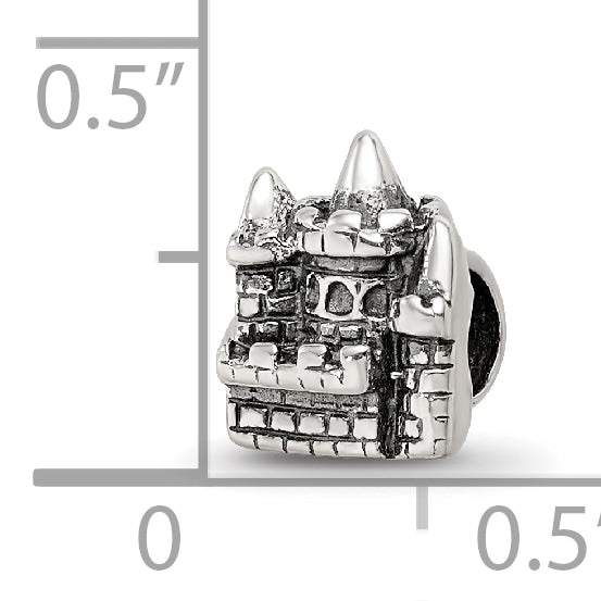 Sterling Silver 925 Kids Castle Bead with Antiqued Finish  Solid, Casted Design