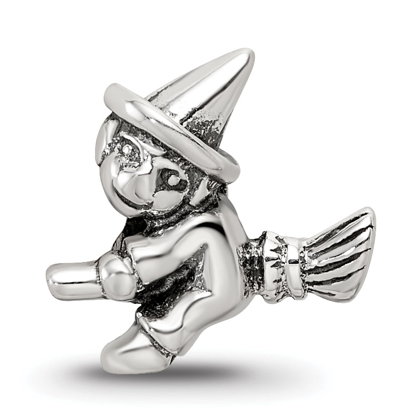 Sterling Silver 925 Kids Witch Bead with Antiqued Finish Solid Design