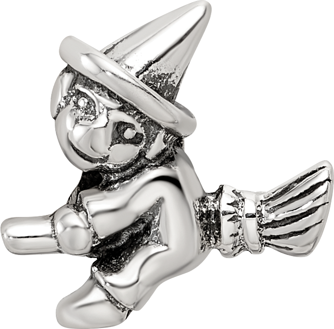 Sterling Silver 925 Kids Witch Bead with Antiqued Finish Solid Design